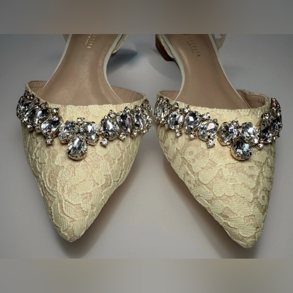 New Cecilia New York Rhinestone Lace Flats Shoes Wedding Sz 8.5 Ivory Cream $245 - Picture 3 of 12